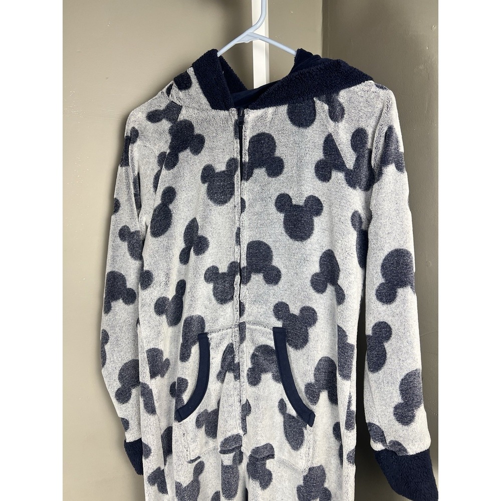 Disney Mickey Mouse Fleece One Piece Pajamas Women's S Grey Hooded - Picture 3 of 6